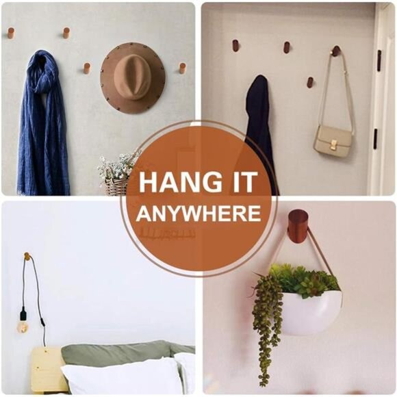 Wood Wall Hooks, 4 Pack Coat Hooks Mounted Rustic Wooden Heavy Duty Robe Hook - Picture 6 of 7